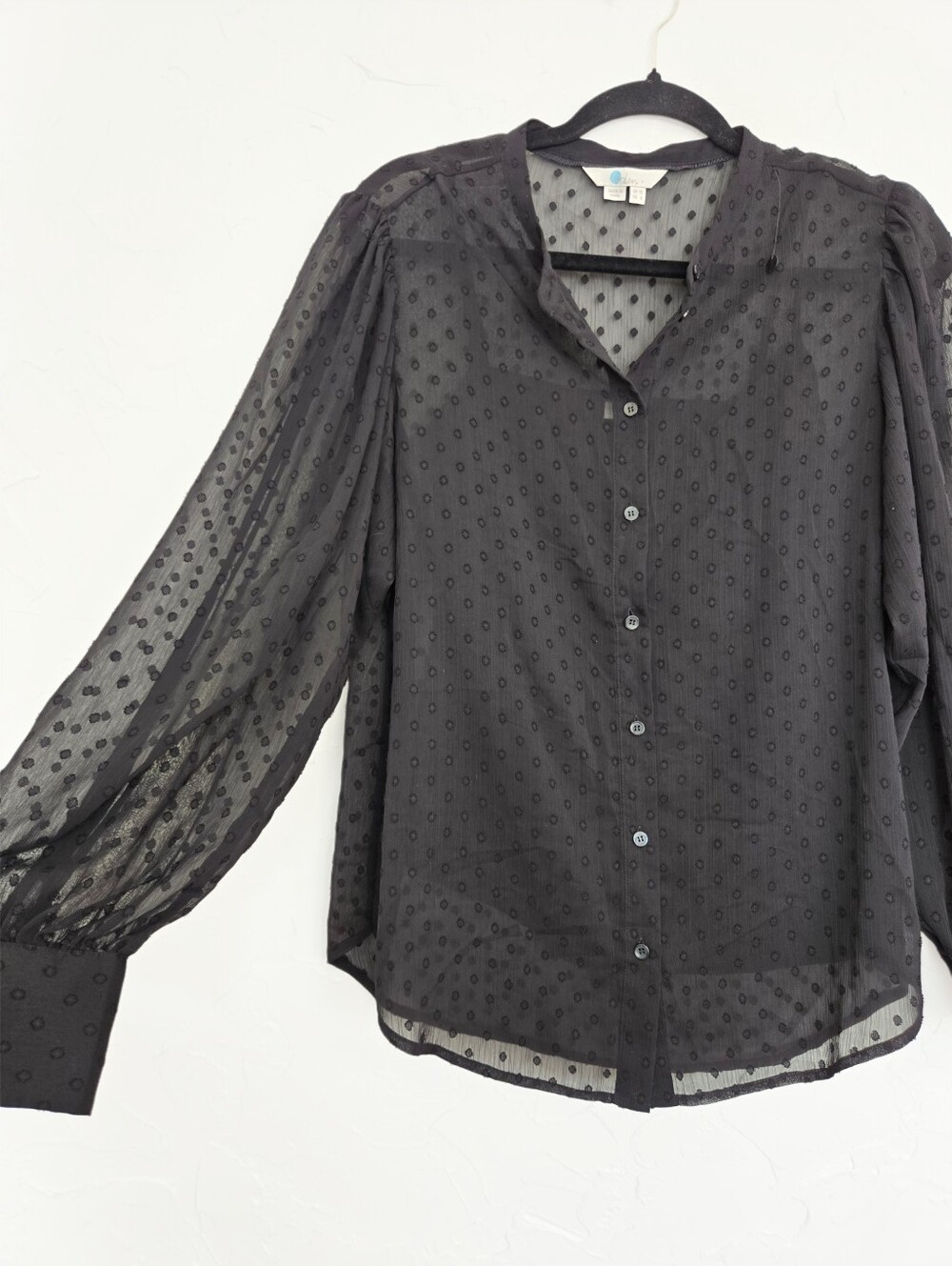 Boden Spotted Swiss Dot Black Button Up Top, 6